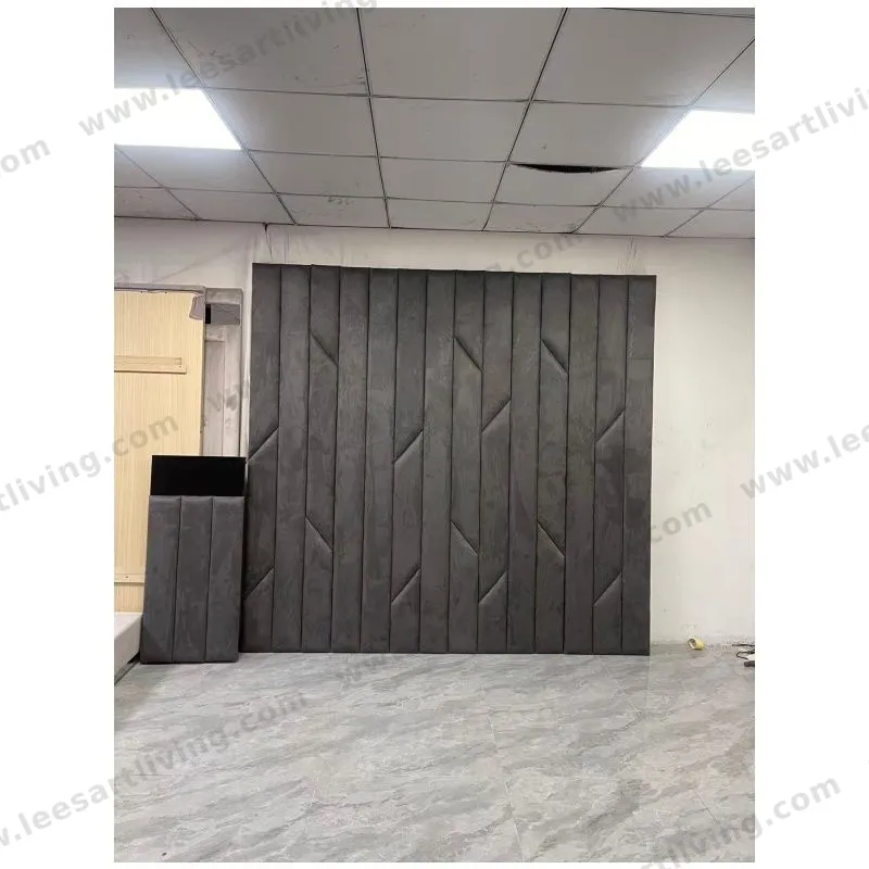 #07778-2 Luxury Bedroom Set Custom Dark Grey Upholstered Wall Panel With Vertical Channel And Geometric Chevron Detailing For Headboard Feature Wall And Whole House Soft Furniture OEM ODM