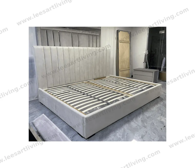Custom Oversized Upholstered Platform Bed With Vertical Channel Tufted Headboard OEM ODM Whole House Soft Furniture