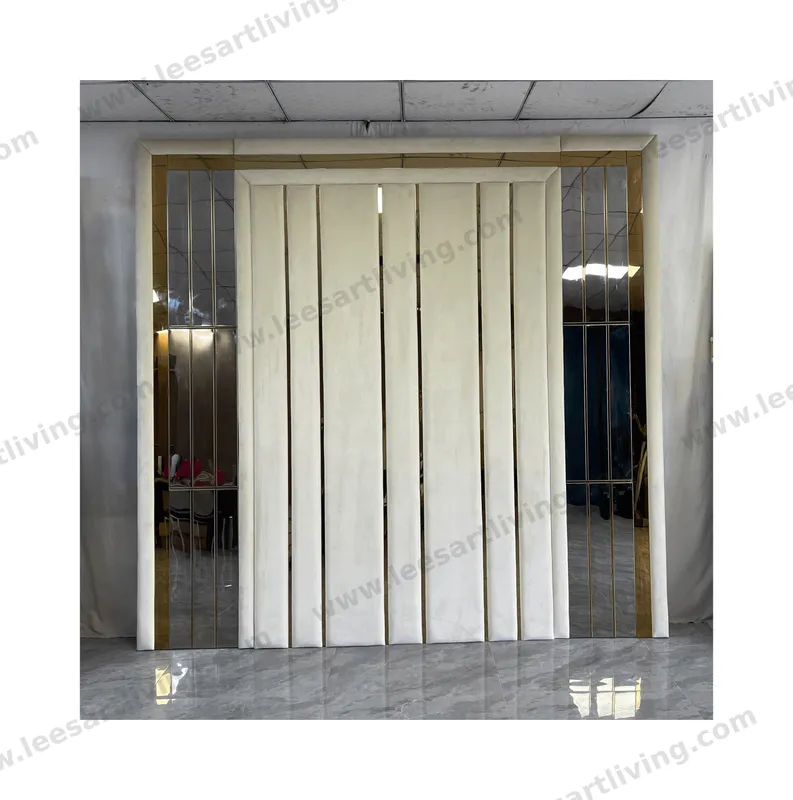 Custom Upholstered Wall Panel With Gold Metal Trim For Headboard Feature Wall Decor Soundproof Wall Protection And Whole House Soft Furniture OEM ODM